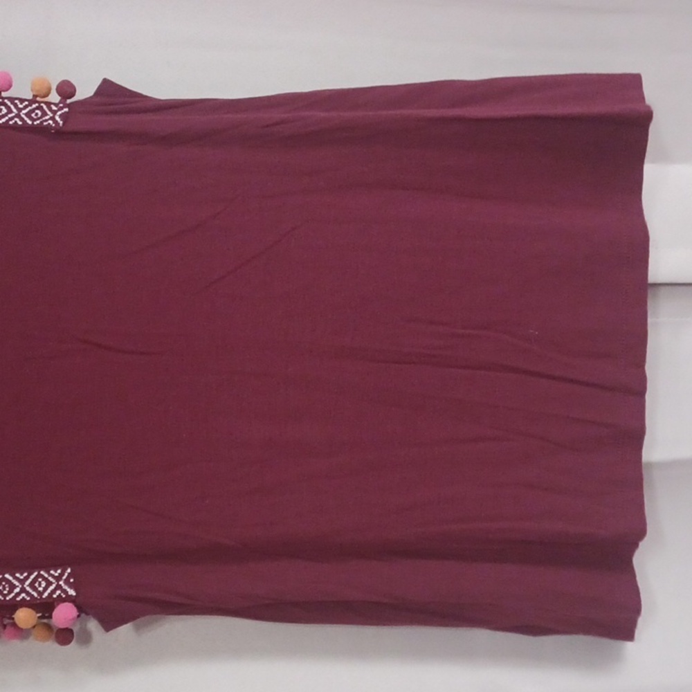 A New Day Maroon Sleeveless Top With Pom Pom Accent - Picture 9 of 12